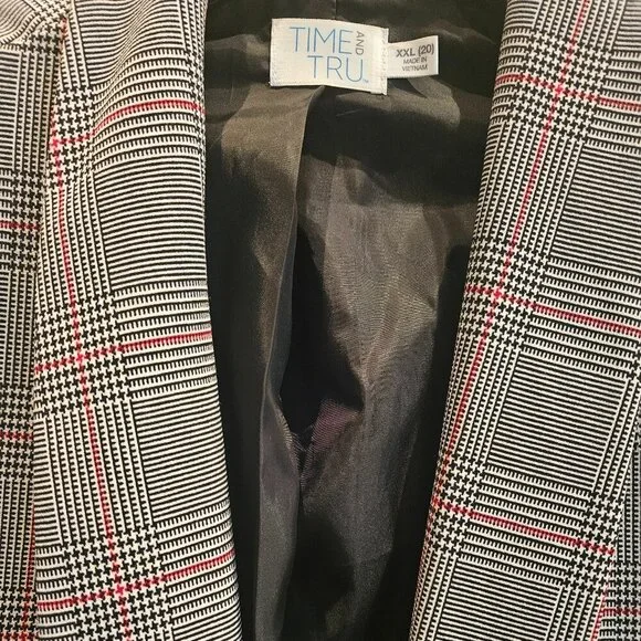 Plaid Dark Academia Career oversized Preppy blazer Work Plaid 1/4 sleeves  20 - Picture 5 of 5